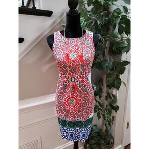 London Times Women's Multi Stretch Cotton Sleeveless Round Neck Bodycon Dress S